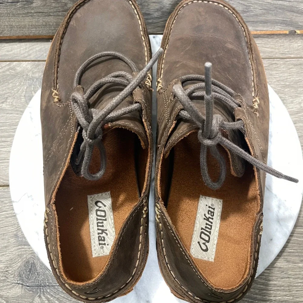 OluKai Shoes Mens 11.5 Ohana Lace Up Nubuck Brown Leather Comfort Oxfords Moc